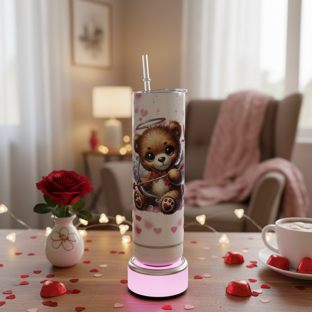 Bluetooth Speaker Tumbler lifestyle image with Valentine's Day decor